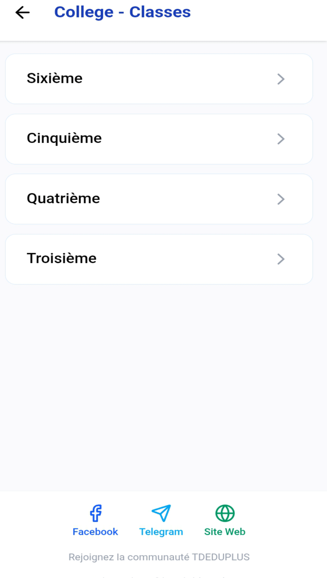 Classes du Collège — 6ème à 3ème